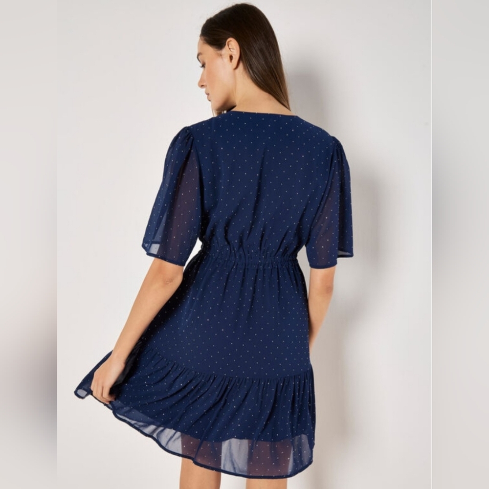 Diamonte Chiffon Tie-Waist Ruffle Dress